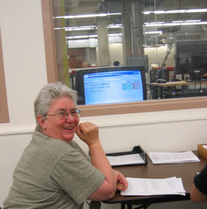 League of Women Voters volunteer Frances Talbott-White observing the L.A. City election count, at the Piper Technical Center. Photo: LA Progressive