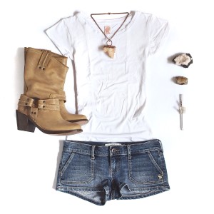 Basic tee: Zara Denim shorts: Abercrombie Tangerine Aura Spirit Quartz pendant: The Six of Cups Boots: Frye