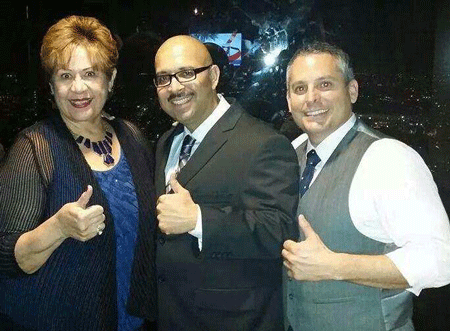 Council candidate John Soria, center, flanked by Commerce Mayor pro-tem Lilia Leon and Councilman Ivan Altamirano.